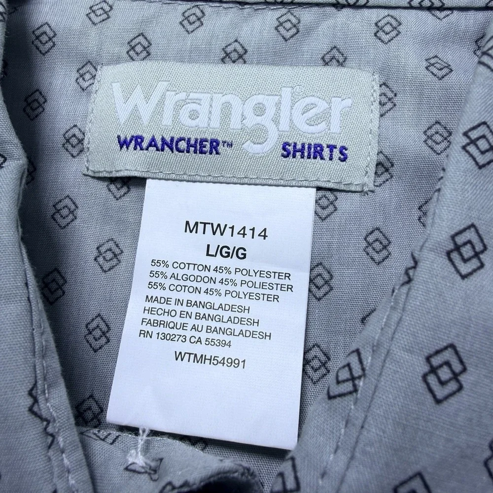 Wrangler Western Pearl Snap Shirt Men Large Short Sleeve Grey Geometric Diamond
